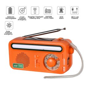 Emergency Radio Hand Crank Solar; Portable Weather Radio With AM/FM/WB/NOAA; Bright Flashlight; SOS Alarm; 2000mAh Cell Phone Charger - Orange