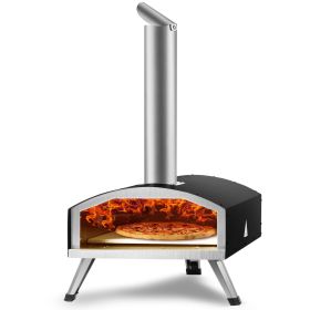 VEVOR Outdoor Oven 12-inch Pellet and Charcoal Fired Maker, Portable Outside Stainless Steel Grill with Pizza Stone, Wood Burner Black - Default