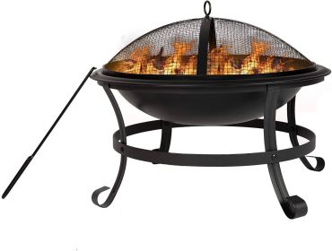 Bosonshop 22'' Outdoor Wood Burning BBQ Grill Firepit Bowl w/Spark Round Mesh Spark Steel Fire Pit Bonfire for Backyard Camping - KM3752