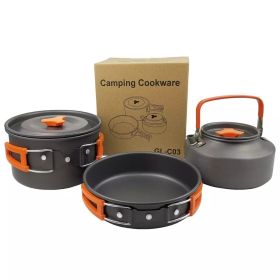 3pcs/set Lightweight Outdoor Cooking Utensils Kit Portable Camping Pot Pan Kettle Soup Wok Pot Cookware Set - Orange