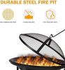 Bosonshop 22'' Outdoor Wood Burning BBQ Grill Firepit Bowl w/Spark Round Mesh Spark Steel Fire Pit Bonfire for Backyard Camping - KM3752