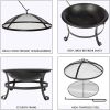 Bosonshop 22'' Outdoor Wood Burning BBQ Grill Firepit Bowl w/Spark Round Mesh Spark Steel Fire Pit Bonfire for Backyard Camping - KM3752