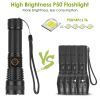 Tactical LED Flashlight Zoomable Rechargeable Light Torch - Black