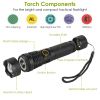 Tactical LED Flashlight Zoomable Rechargeable Light Torch - Black