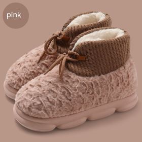 Snow Boots Outer Wear Plush Cotton-padded Shoes Poop Feeling Winter Home Non-slip (Option: Pink-36 To 37)